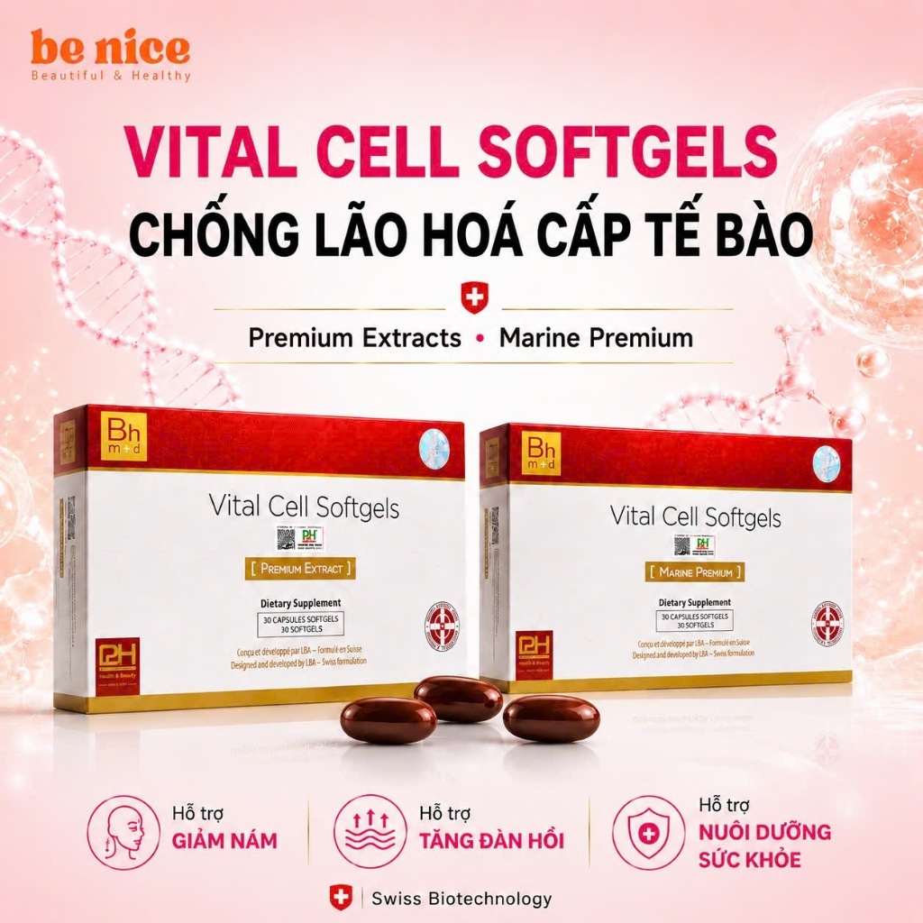Viên Uống Vital Cell Softgels BHMED Premium Extracts Marine Premium Chống Lão Hóa - Be Nice