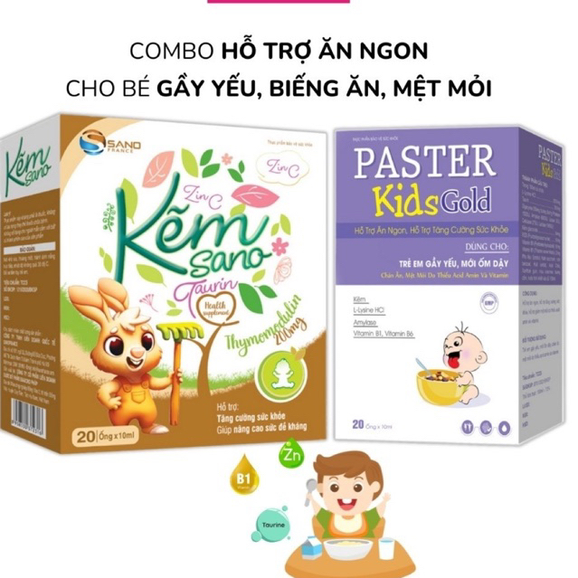 COMBo Siro ăn ngon Paster Kids Gold  - Kẽm – Hỗ trợ bé ăn ngon miệng,tăng cường sức đề kháng