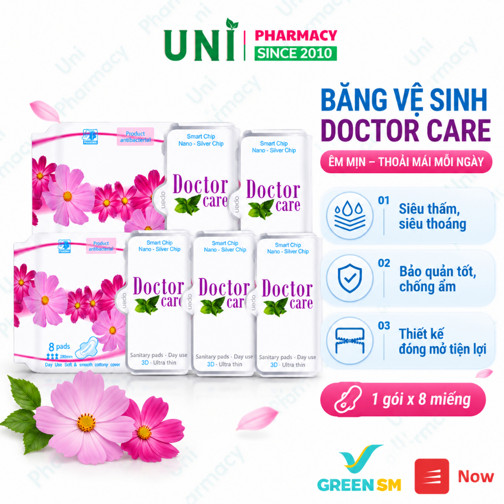 Combo 5 gói băng vệ sinh thảo dược Doctor Care ban ngày 24.5cm D&C Doctor Care Hà Nội Store [SIZE LỚ