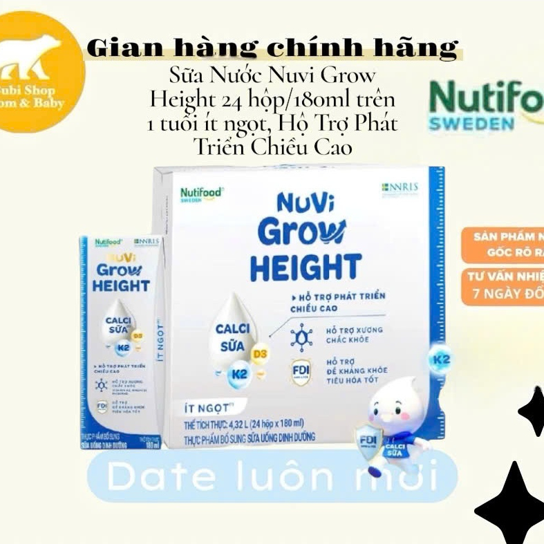 Sữa Nước Nuvi Grow Height 24 hộp/180ml trên 1 tuổi ít ngọt, Hộ Trợ Phát Triển Chiều Cao