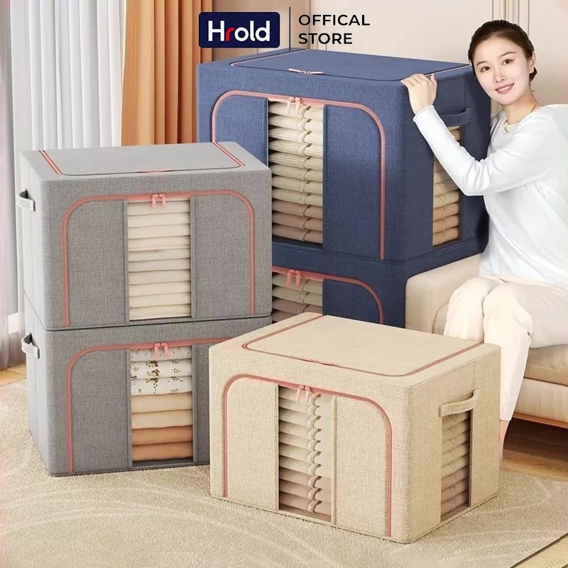 Hộp Vải Đựng Quần Áo Túi Vải KHUNG THÉP 130L Túi Đựng Quần Áo gấp hộp chơi chăn màn đồ đa năng stora
