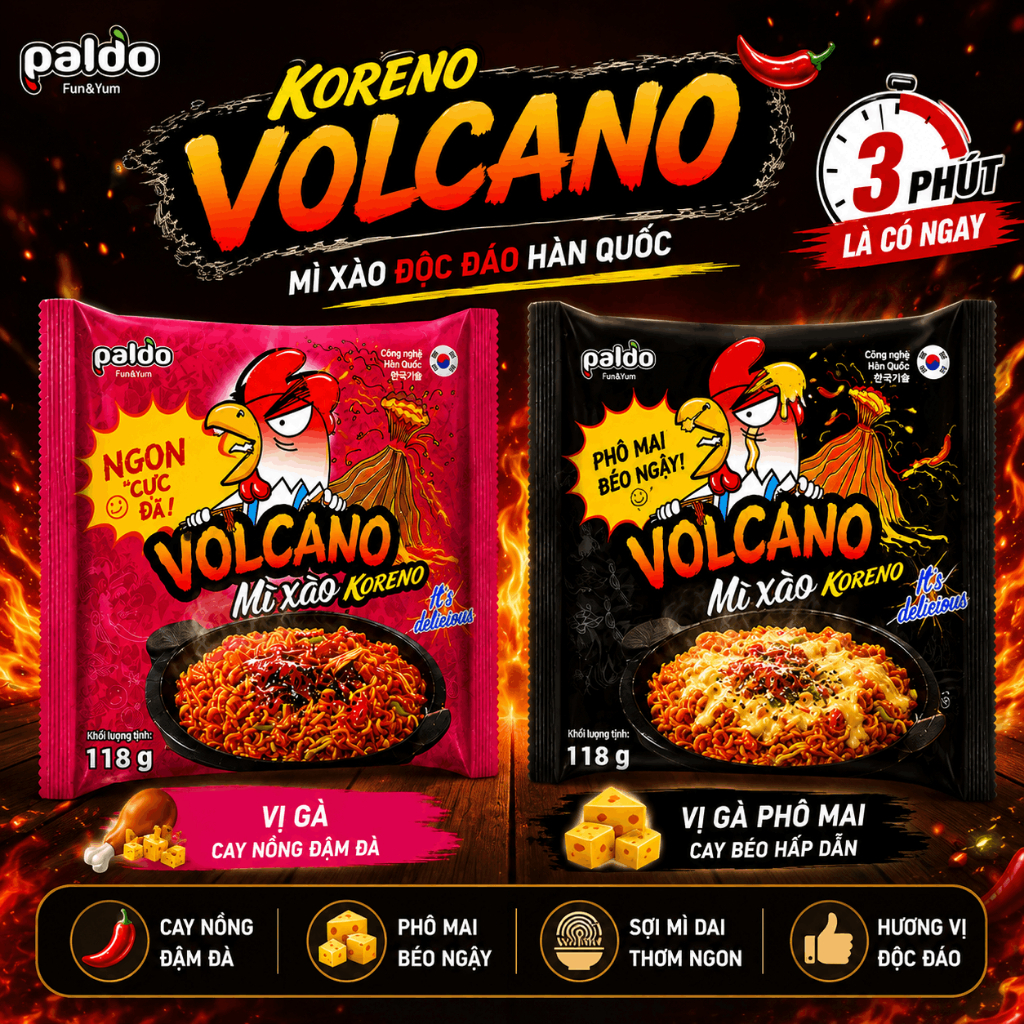 MÌ XÀO VOLCANO KORENO vị Gà và vị Gà phô mai