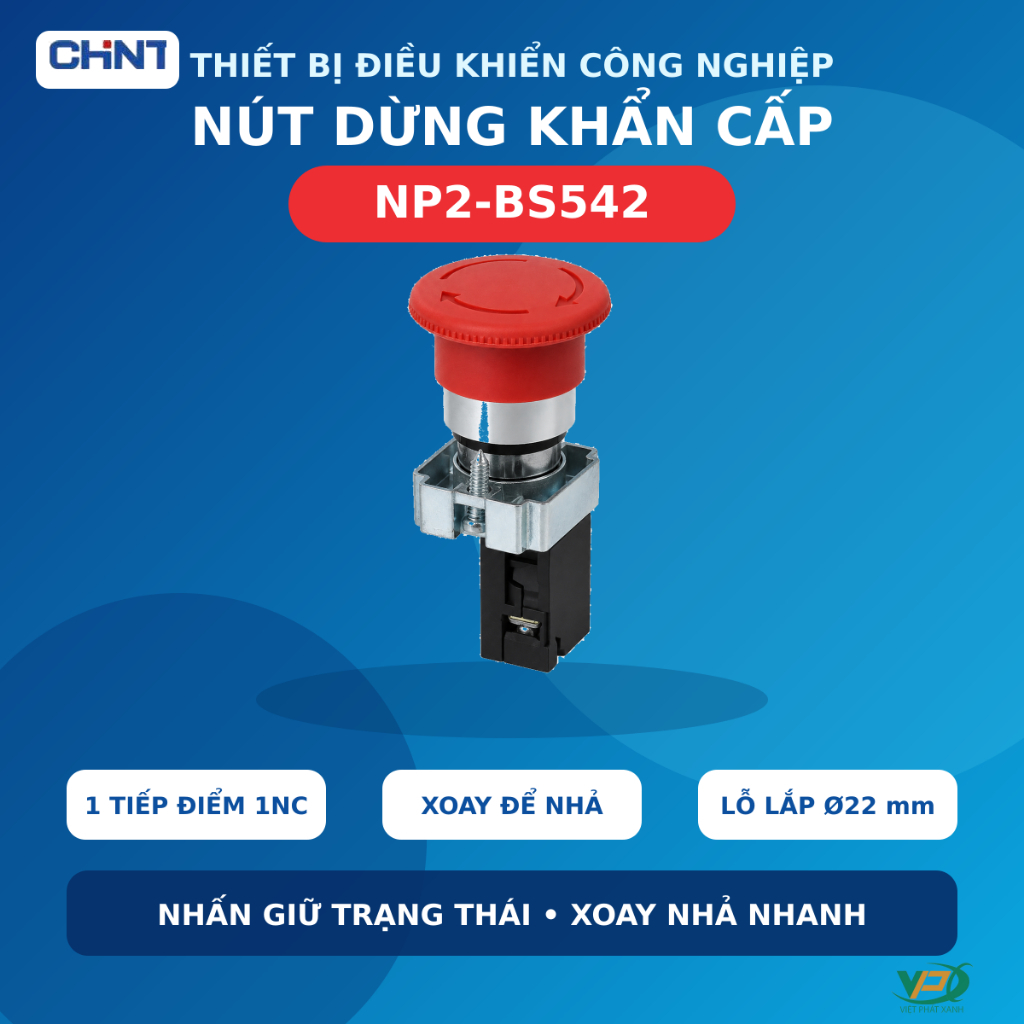 NÚT DỪNG KHẨN CẤP STOP CHINT NP2-BS542 – TIẾP ĐIỂM NC,NO