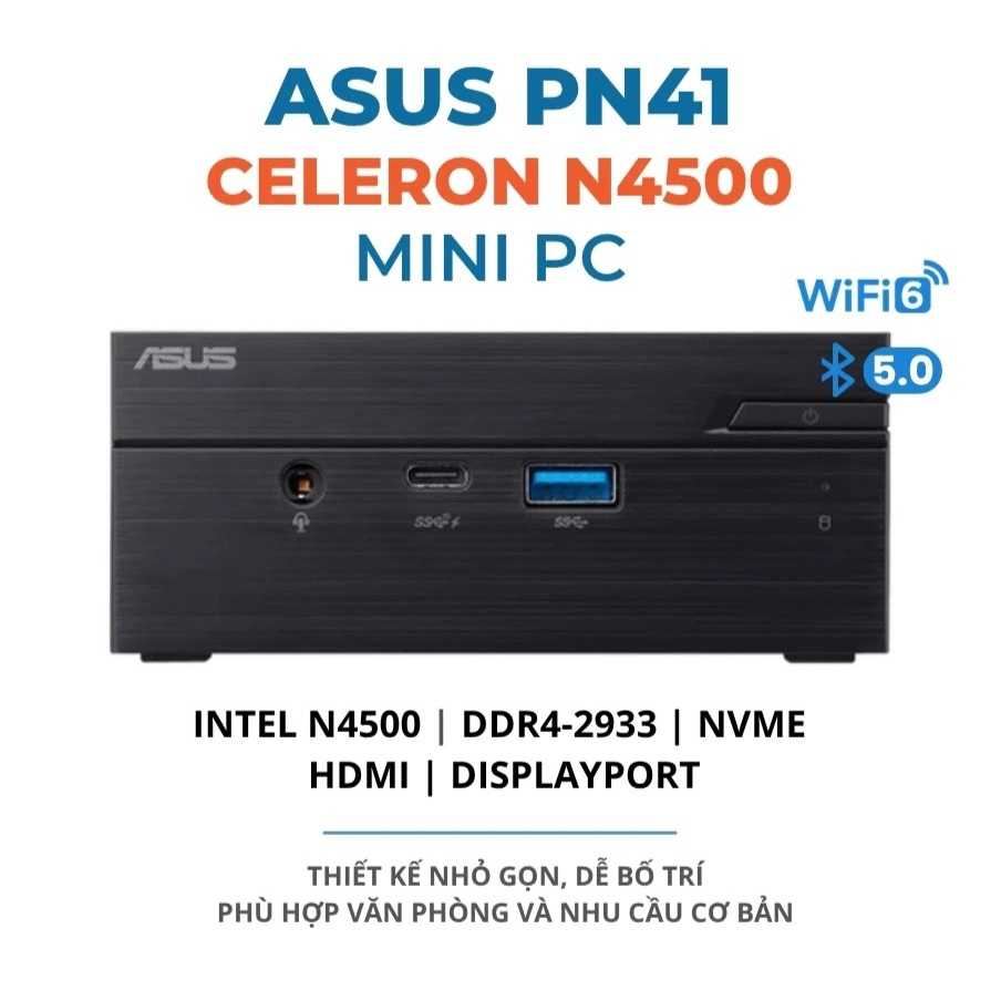 Mini PC Asus PN41 (Intel N4500) - Thiết Kế Không Quạt (Fanless) - Cổng LAN 2.5G - Chính hãng