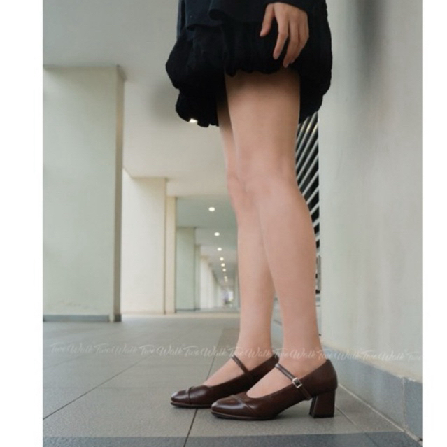 TWOWALK: Bless (Chân mỏng lùi size)- Giày Nữ Mary Jane Cao Gót Vuông Da Microfiber Cao Cấp - 5cm
