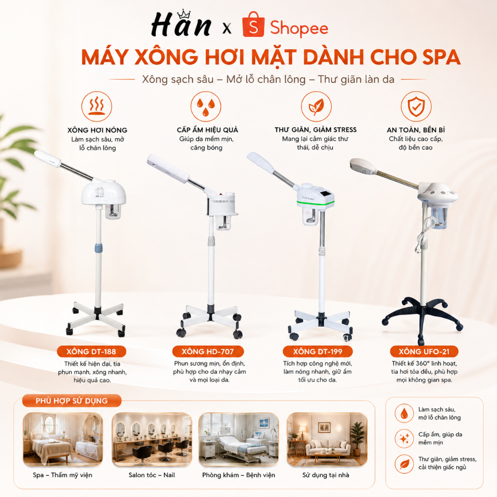 Máy Xông Hơi Mặt 1 Cần Nóng, Máy Xông 2 Cần Nóng Lạnh, Máy Xông Hơi Thảo Dược, Xông Hẹn Giờ Dùng Cho Spa Thẩm Mỹ