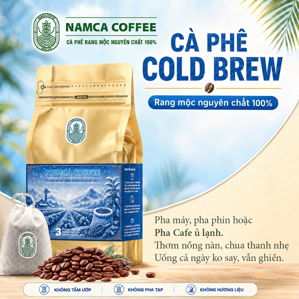 (1Kg) CÀ PHÊ COLD BREW. Cà Phê ủ Lạnh Cao Cấp (100% Hạt Cafe Arabica Cầu Đất) (Đã bao gồm 8% VAT)
