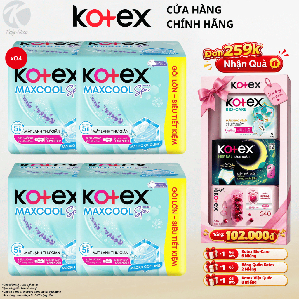 Băng Vệ Sinh Kotex Max Cool Spa Siêu Mỏng Cánh 20 Miếng