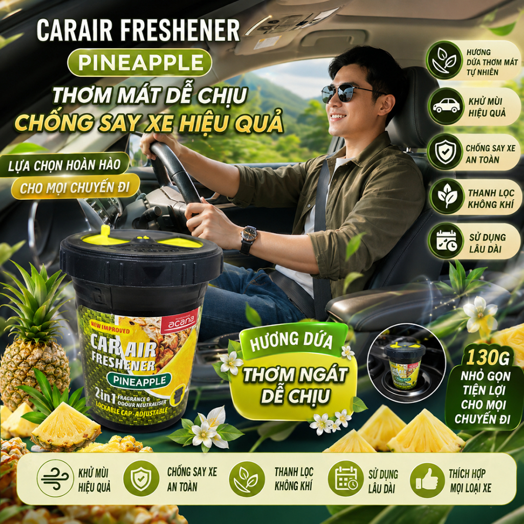 Hộp Sáp thơm ôtô Acana Chống say xe Hương Dứa