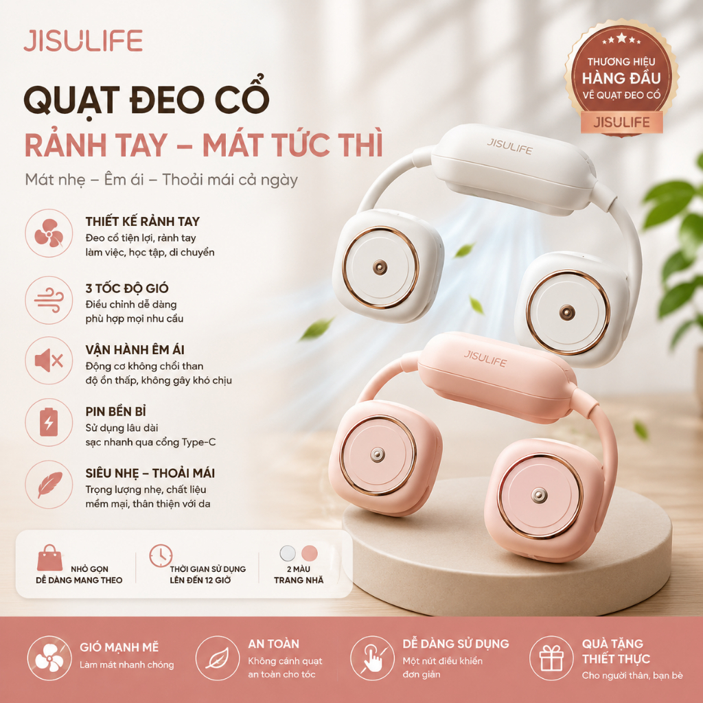 Quạt Quàng Cổ 2Lock Korea Chính Hãng, Quạt Đeo Cổ Mini Sạc USB, BH 12 Tháng, Shop Hàng Đức