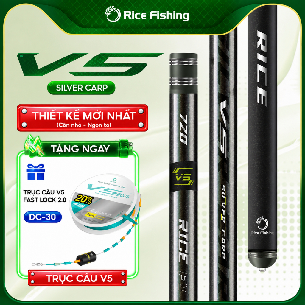Cần câu đài V5 SILVER CARP RiceFishing carbon chất lượng côn lóng nhỏ chuyên câu cá chép cá mè CC-34