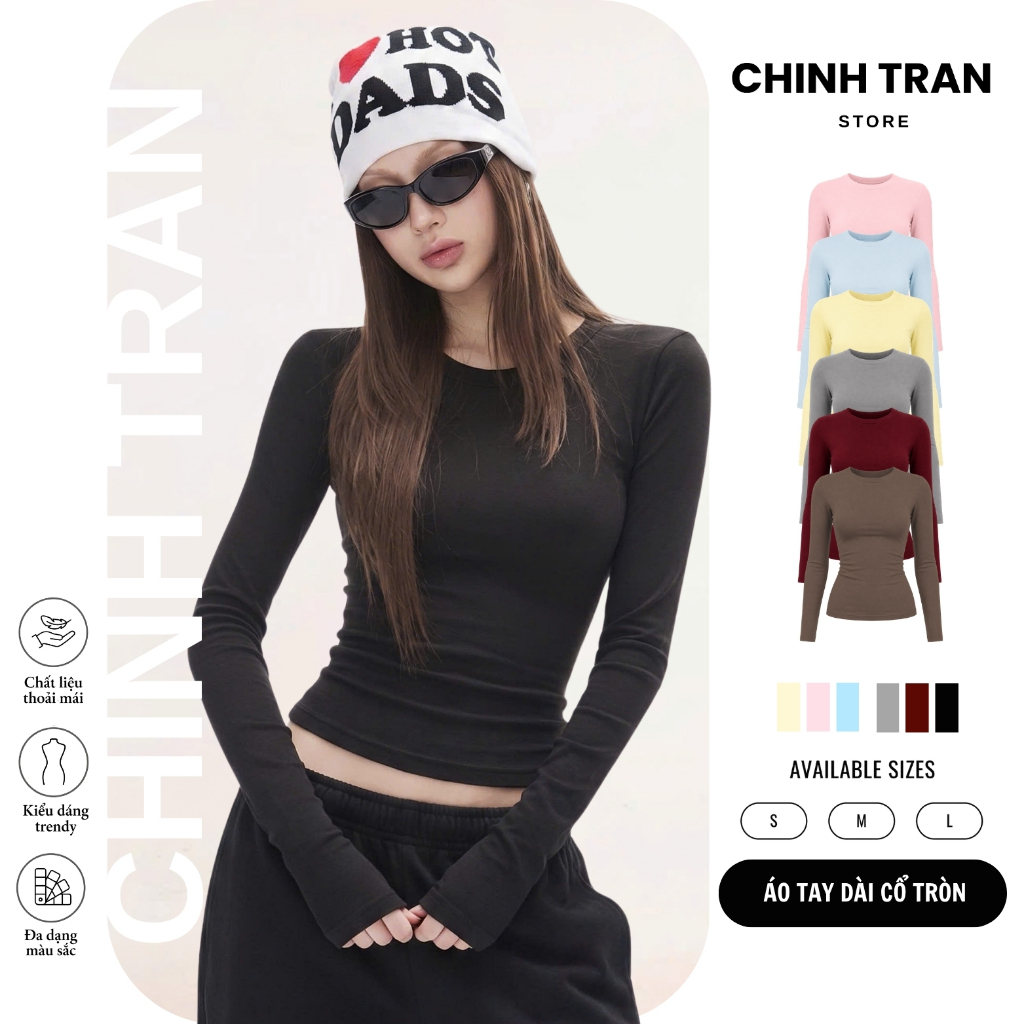 Áo Thun Dài Tay Chất Cotton Co Giãn Mềm Mịn Cổ Tròn Body Tay Dài Nhiều…