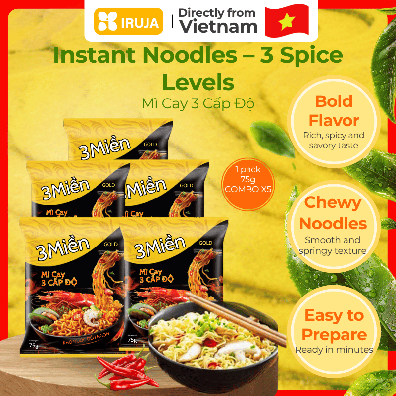 [IRUJA VIETNAM] MÌ GOLD CAY 3 CẤP ĐỘ 3 MIỀN 75G (COMBO X5)