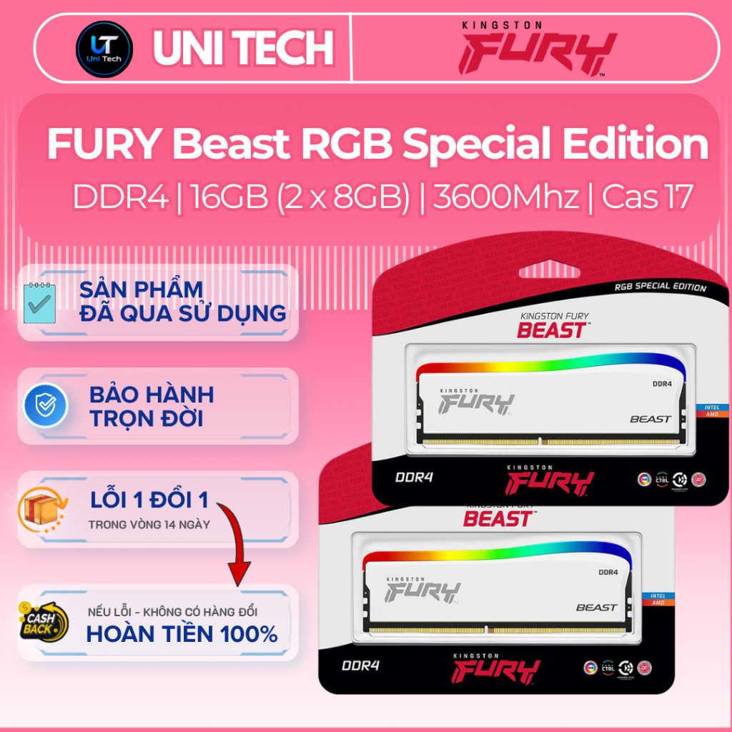 RAM Kingston Fury Beast Special Edition DDR4 16GB ( 2x8GB ) | 3600Mhz | BH Trọn Đời | Used
