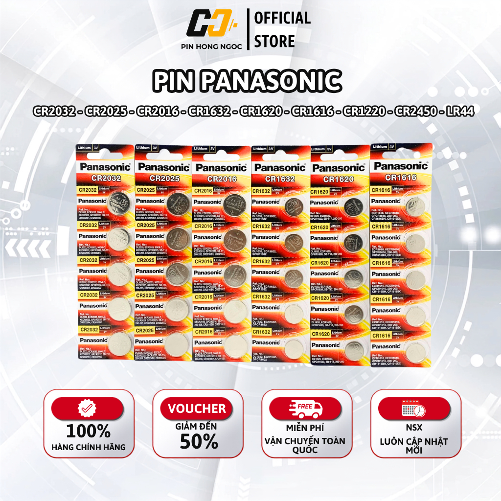 Pin Panasonic CR2032 CR2025 CR2016 CR1632 CR1616 CR1620 CR1220 CR2450 3V Lithium Chính Hãng - 1/5 Viên