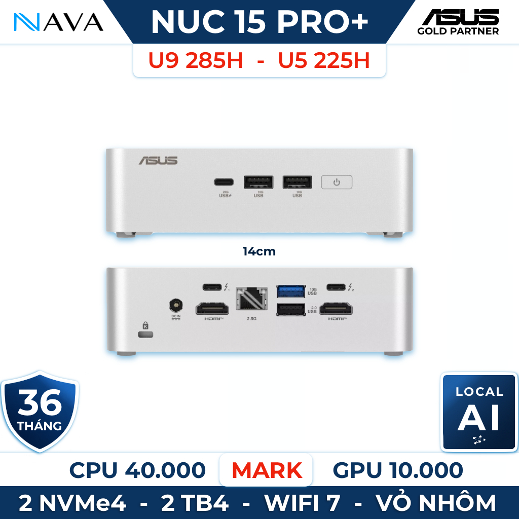 Mini PC ASUS NUC 15 PRO PLUS Intel AI Core U7 255H U5 225H U9 285H NUC15CRS | DDR5 RNUC15CRSU500000I