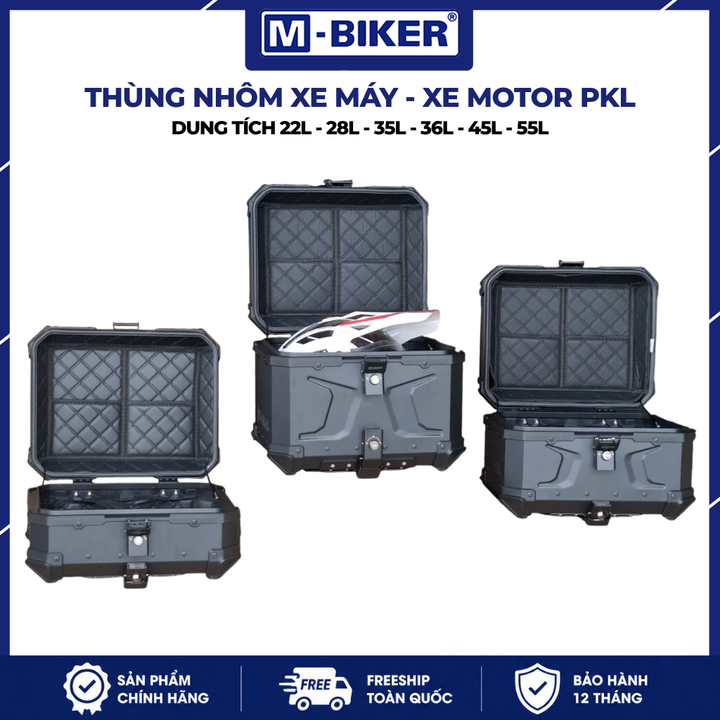 Thùng nhôm MBiker, Thùng nhôm gắn xe máy xe motor dung tích 22L 28L 35L 36L 45L 55L chống nước