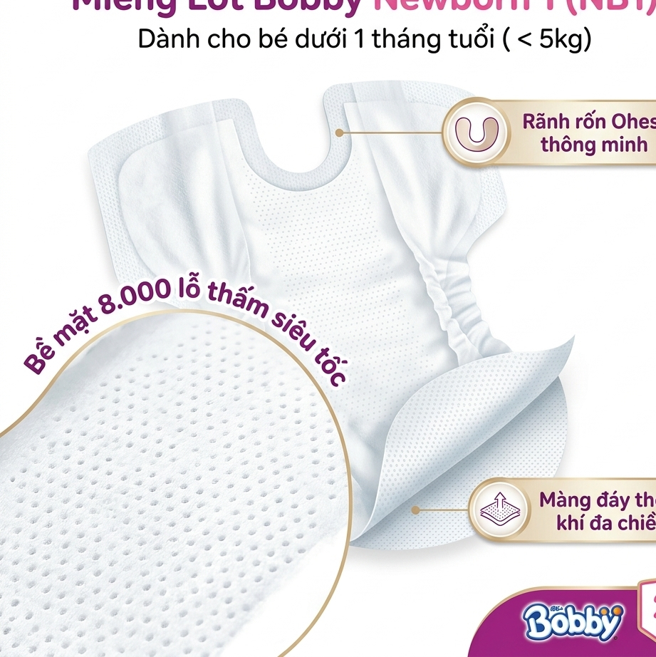 Miếng lót Bobby Newborn 1 (NB1) - Gói 28 Miếng cho bé dưới 1 tháng tuổi