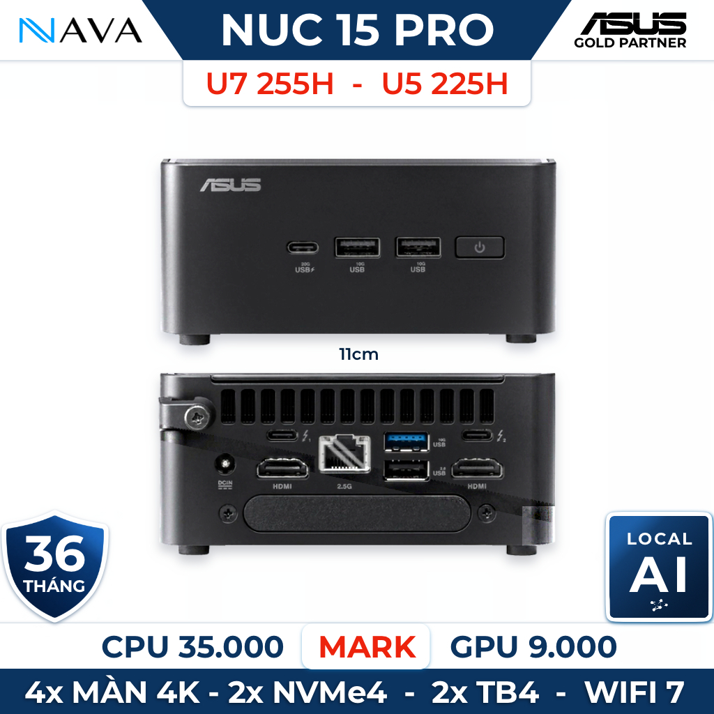Mini PC ASUS NUC 15 PRO Core Ultra 7 255H U5 225H DDR5 Máy tính AI Chính Hãng - Bảo Hành 36 Tháng