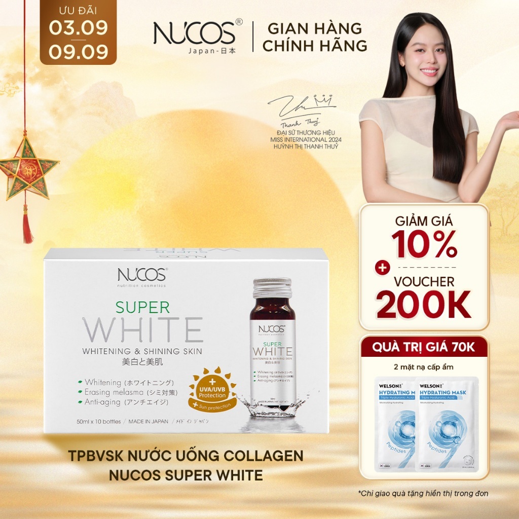 TPBVSK Nước Uống Collagen Nucos Super White Hỗ Trợ Dưỡng Trắng Da Hỗ Trợ Mờ Thâm Nám Hộp 10chaix50ml