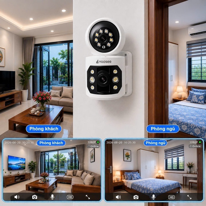 [Xả kho] Camera 2 mắt yoosee trong nhà Smart Pro U19T zoom xa, có nút gọi, sắc nét, có màu ban đêm
