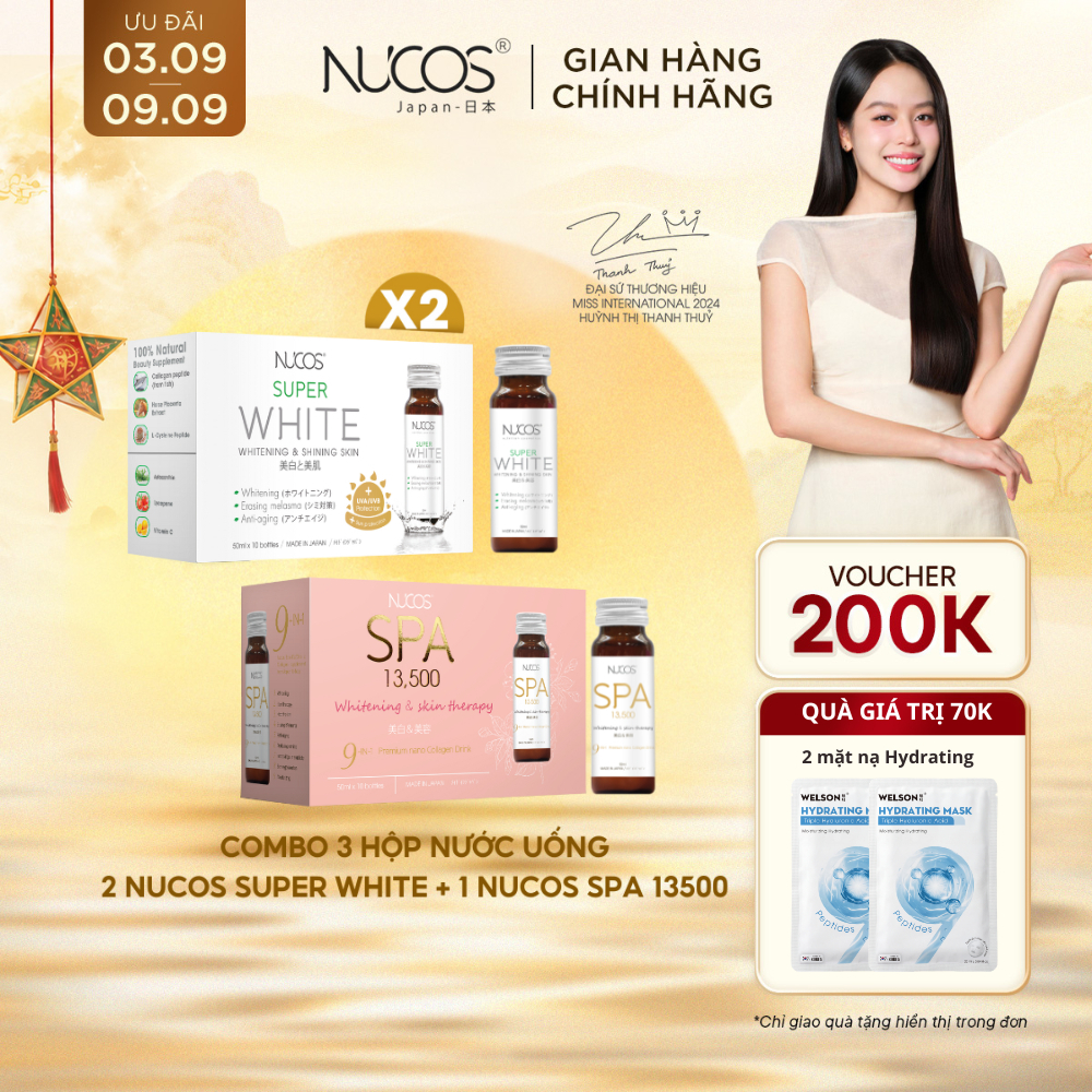 TPBVSK Combo Hỗ Trợ Chống Lão Hoá Nước Uống Collagen Nucos Spa 13500 1hộp và Nucos Super White 2hộp