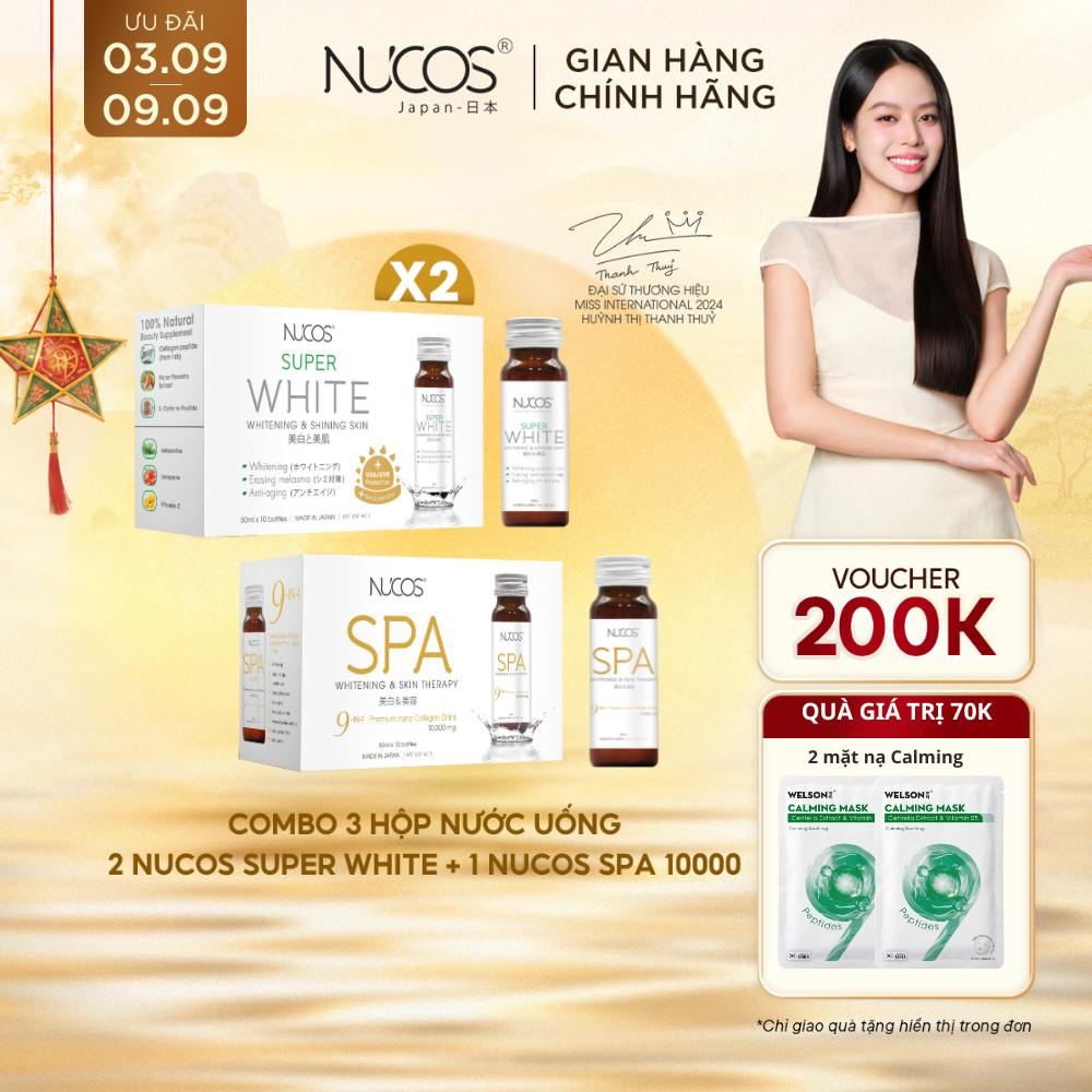 TPBVSK Combo Hỗ Trợ Chống Lão Hoá Nước Uống Collagen Nucos Spa 10000 1hộp và Nucos Super White 2hộp