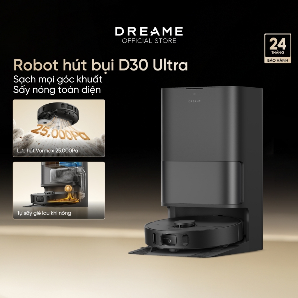 Dreame D30 Ultra/ D30 Ultra CE Robot hút bụi thông minh | lực hút 25.000Pa | sấy khô giẻ lau khí nón