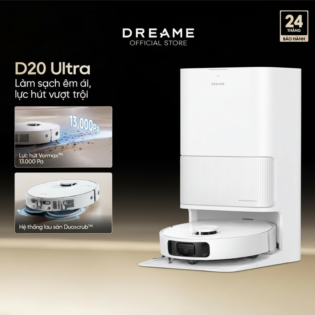 Dreame D20 Ultra Robot hút bụi thông minh | Lực hút 13.000Pa | Trạm sạc đa năng rảnh tay đến 100 ngà