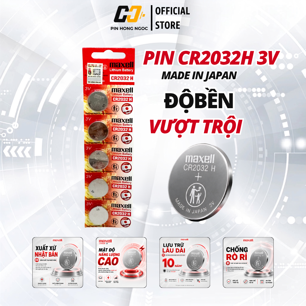 Pin Maxell CR2032H 3V Lithium Made in Japan Chính Hãng - 2 Viên / Vỉ 5 Viên