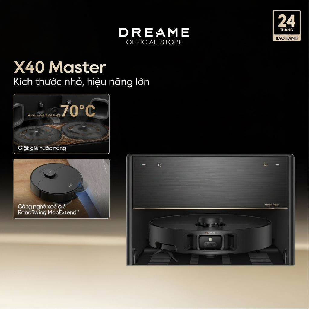 Dreame X40 Master Robot hút bụi | mở rộng giẻ lau 4cm | trạm sạc nhỏ gọn 28cm | BH 24 tháng