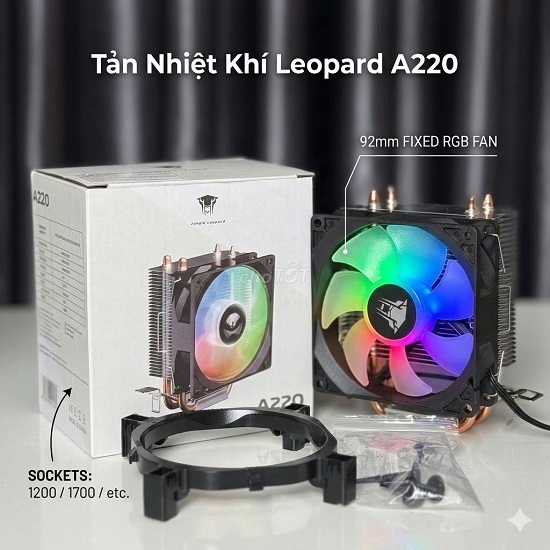 Tản Nhiệt Khí CPU Jungle Leopard A220 Plus RGB – 2 Ống Đồng,Fan 92mm, Hỗ Trợ Intel/AMD