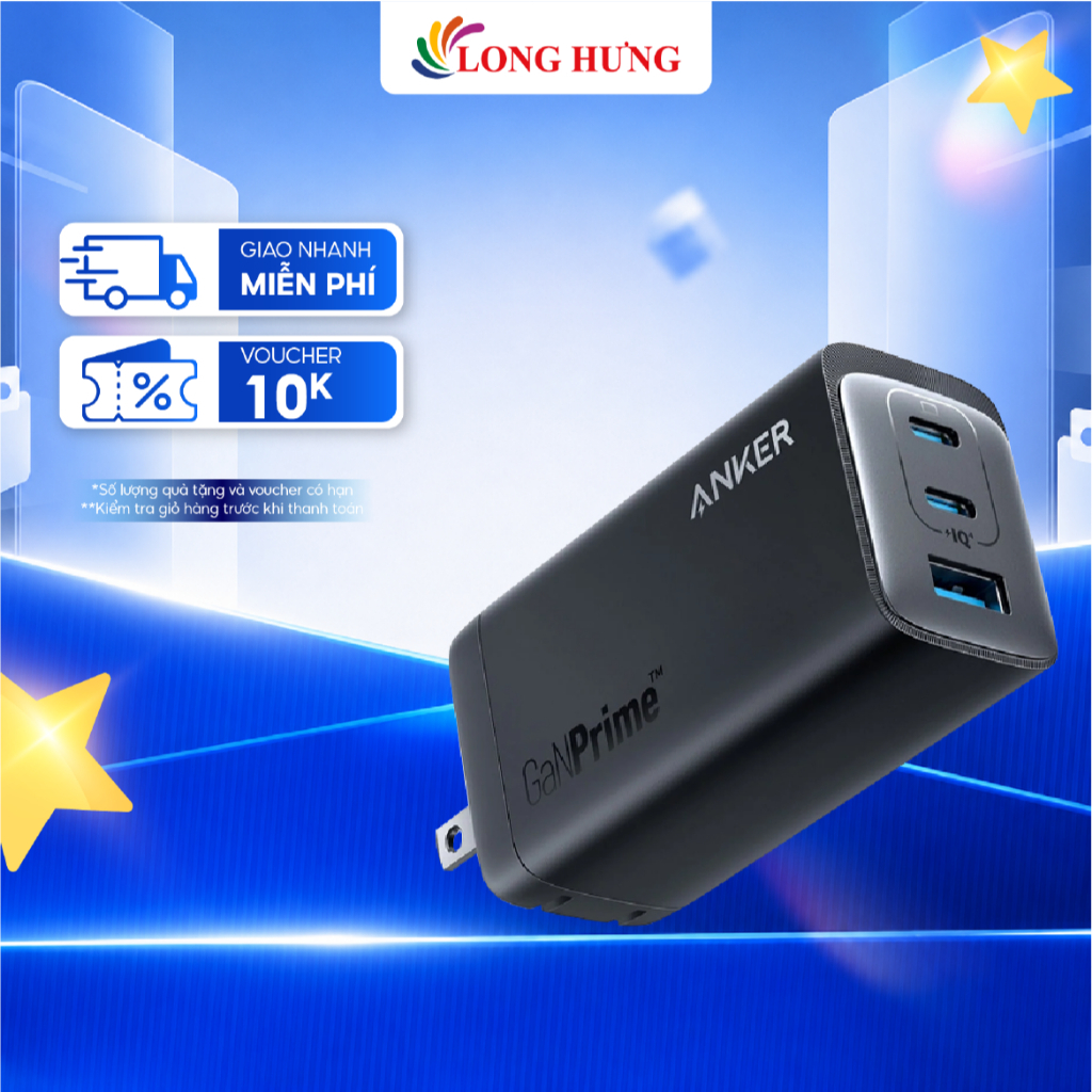 Cốc sạc Anker 737 GaNPrime Wall Charger 120W 2Type-C 1 USB 1 A2148 - Hàng chính hãng