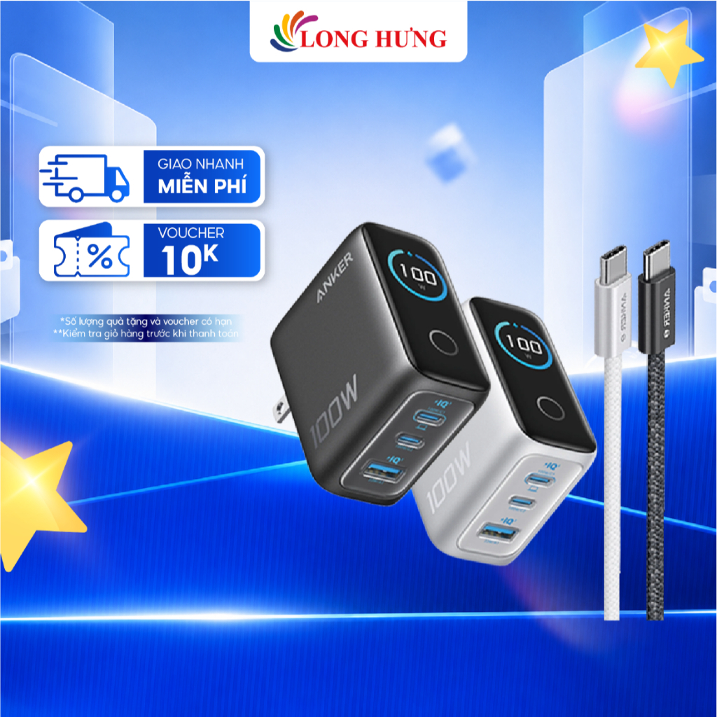 Combo cốc sạc Anker Zolo Innovative Dual-Mode 1USB 2Type-C 100W + Cáp USB Type-C to Type-C PD3.0 B12