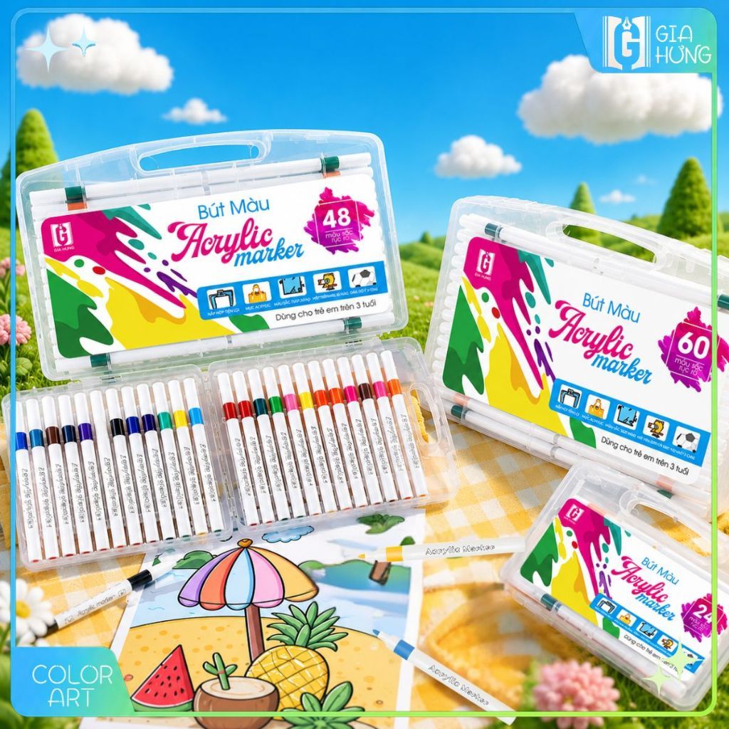 Hộp Bút Màu Vẽ 120 Màu Acrylic Marker Gia Hưng Màu Cao Cấp Không Lem Không Thấm Màu Sắc Tươi Sáng