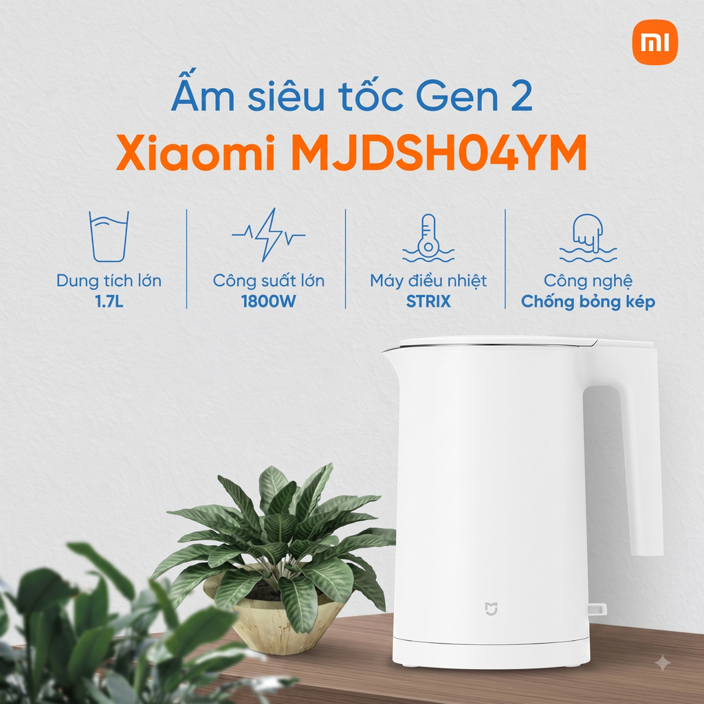 Ấm đun nước siêu tốc Xiaomi Mijia Electric kettle 2 dung tích 1.7L MJDSH04YM