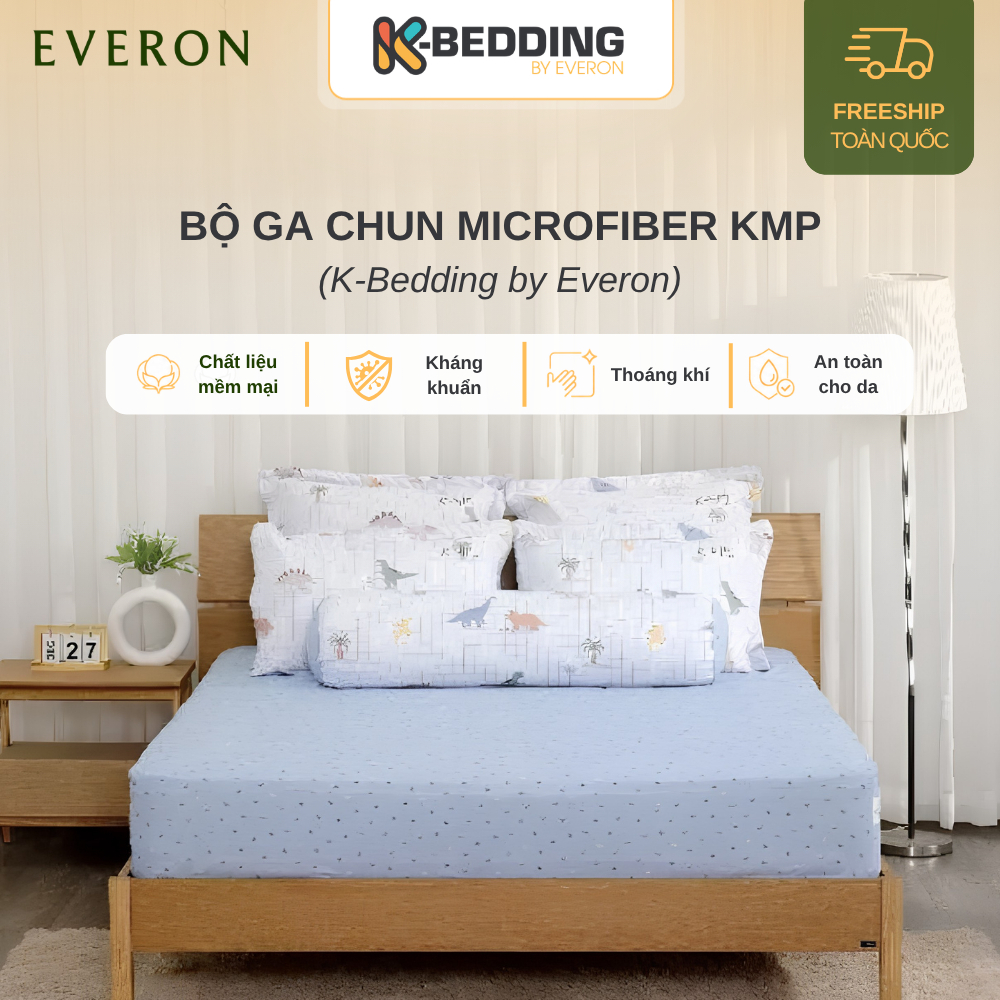 Bộ ga chun/ bộ ga giường drap giường K-Bedding by Everon chất vải Microfiber KMP (Không bao gồm chăn