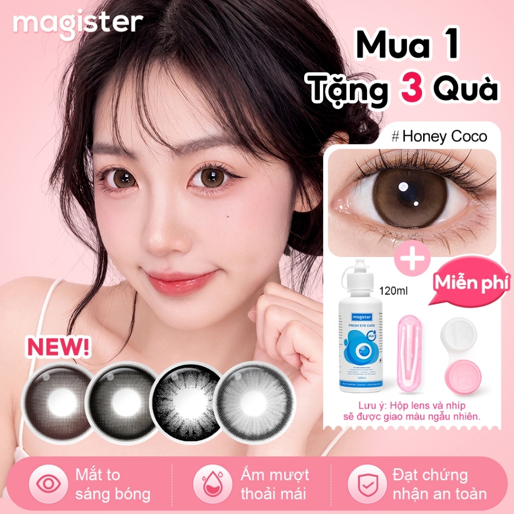 【Mua 1 tặng 3】Magister kính áp tròng màu 2 chiếc Honey Coco / Ice Brew Lens có độ (0-6) Mua lens quà