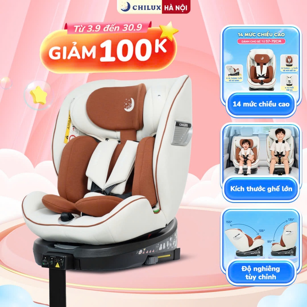Ghế ngồi ô tô Chilux X70 cho bé từ 40-150cm - Kích thước ghế lớn, độ nghiêng tùy chỉnh linh hoạt