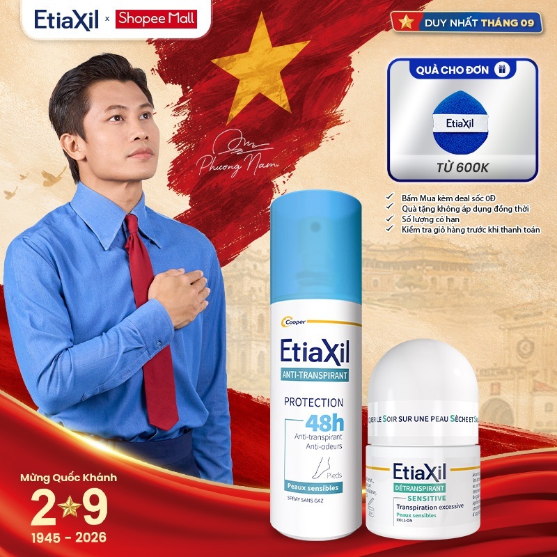 Combo Lăn Khử Mùi Chuyên Sâu Etiaxil 15ml và Xịt Khử Mùi Chân Etiaxil Bảo Vệ Kép 100ml