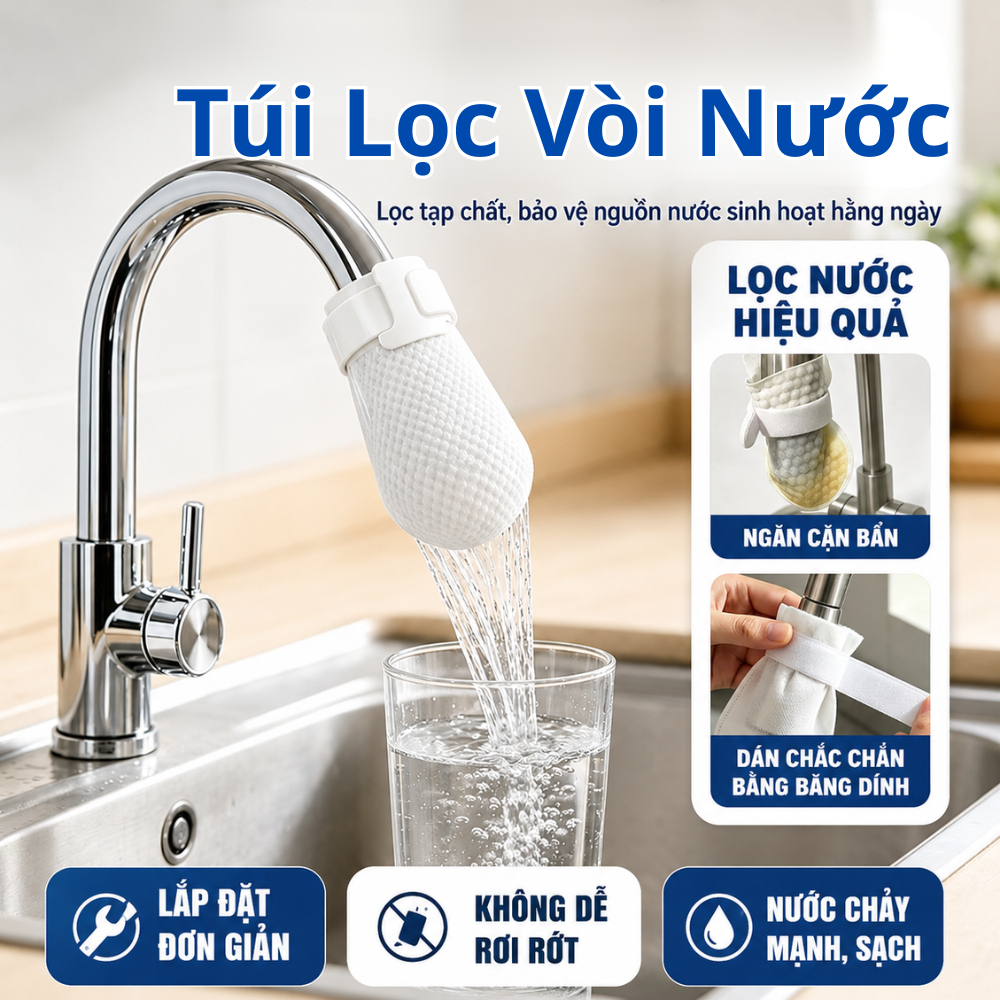 Combo 100 Túi Lọc Vòi Nước Đa Năng Giữ Cặn Bẩn Tạp Chất Cải Thiện Chất Lượng…