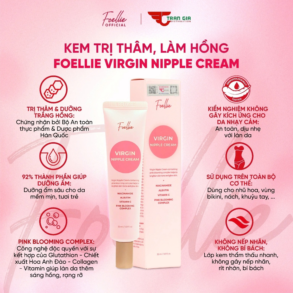 Kem làm hồng Foellie Virgin Nipple Cream Hàn Quốc 30ml Chính Hãng