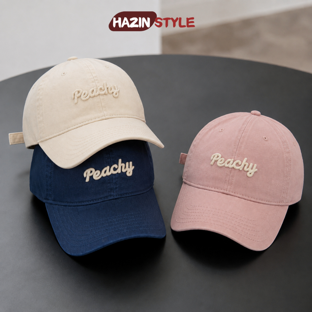 Mũ Lưỡi Trai HAZIN Form Cứng, Thêu Chữ Peachy, Nón Lưỡi Trai Nam Nữ Chất Vải Kaki Thoáng Mát Nhiều M