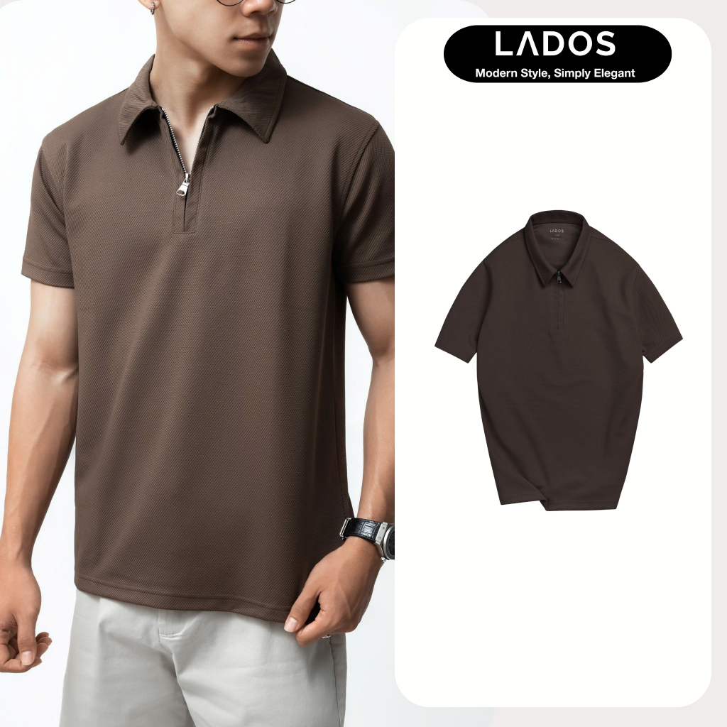 [OUTLET - GIẢM 50%] Áo thun polo tay ngắn dây kéo LADOS-9166 chất Cá Sấu Pique cao cấp, trẻ trung