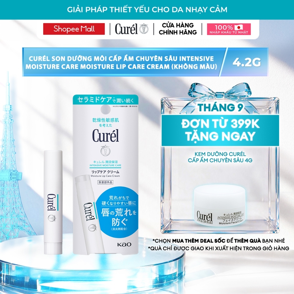 Son Dưỡng Môi Cấp Ẩm Chuyên Sâu Curel Intensive Moisture Care Moisture Lip Care Cream 4.2g Không Màu