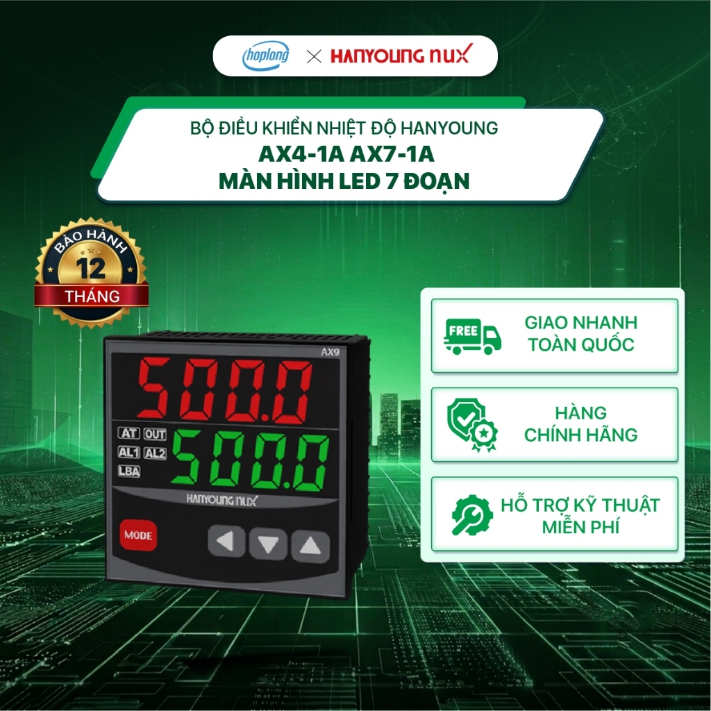 Bộ điều khiển nhiệt độ Hanyoung AX4-1A  AX7-1A - Màn hình LED 7 đoạn