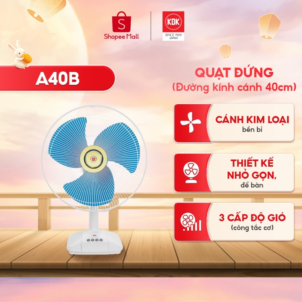 Quạt bàn KDK A40B cánh kim loại, 3 tốc độ gió, 3 cánh 40cm, bảo hành chính hãng 24 tháng