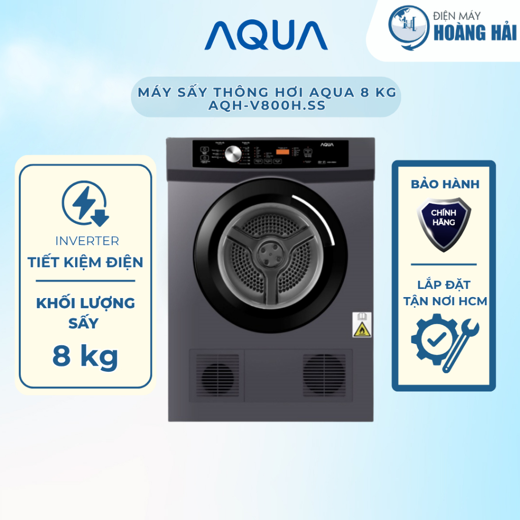 AQH-V800H SS | Máy Sấy Thông Hơi Aqua 8 Kg AQH-V800H.SS