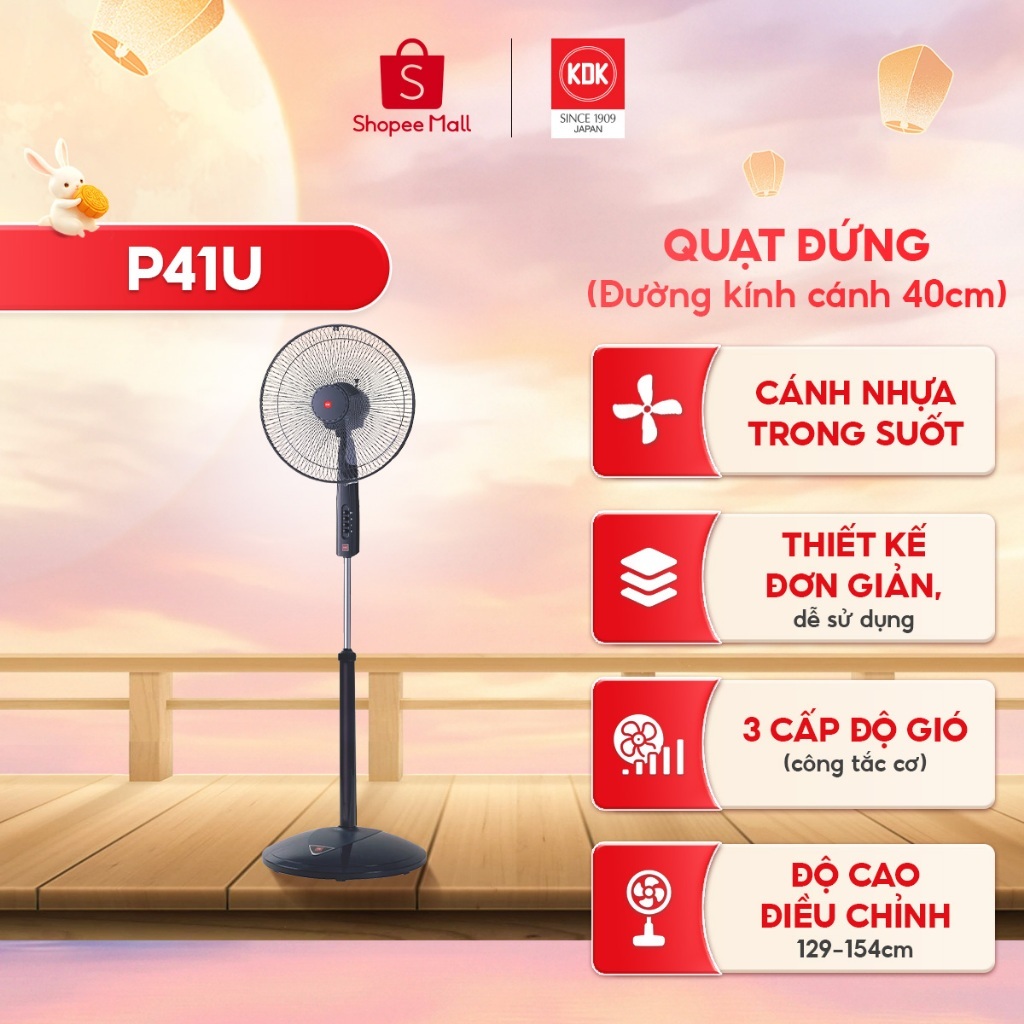 Quạt đứng KDK P41U, 3 cấp độ gió, hẹn giờ bật tắt, bảo hành chính hãng 24 tháng