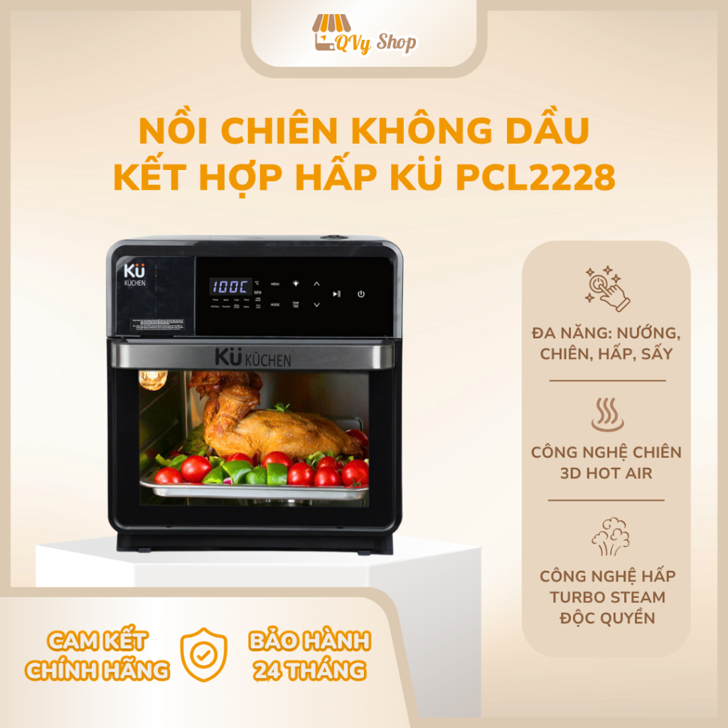 Nồi Chiên Không Dầu Kết Hợp Hấp KUCHEN KU PCL2228 16L - 8 Chức Năng Nướng Gà Nguyên Con - Bảo Hành 2